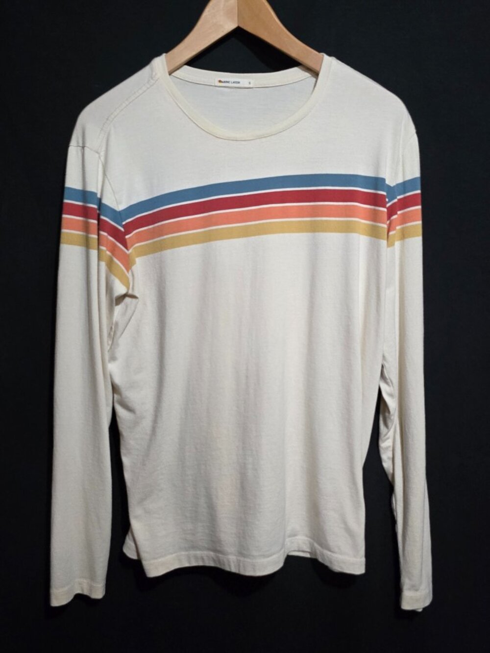 Marine Layer LS Crewneck - Beige Retro Stripes - Sz S*